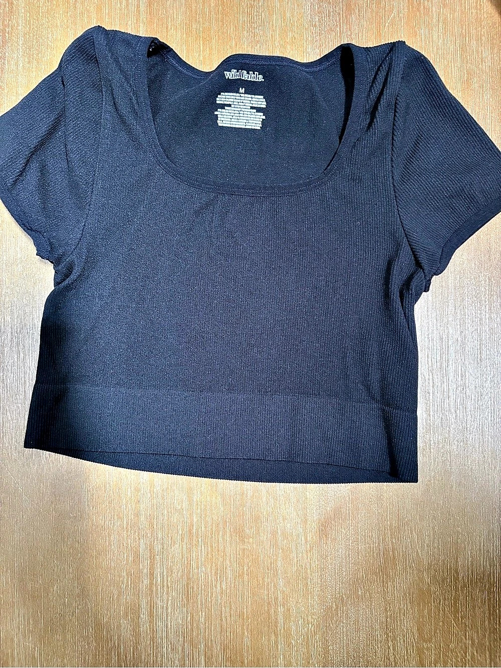 wild fable Women's Ribbed Crop Top Black